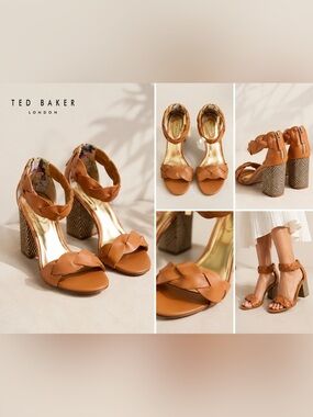 Ted Baker Tan Braided Leather Block Heel Sandals